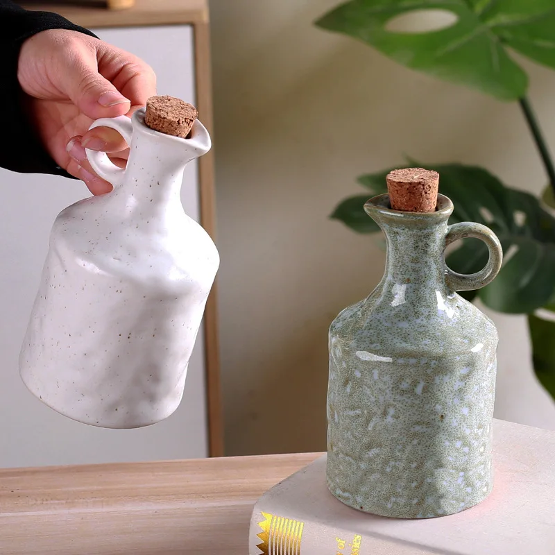 Herb Keeper Bottle - Handmade 400ml Ceramic Oil Bottle Kitchen