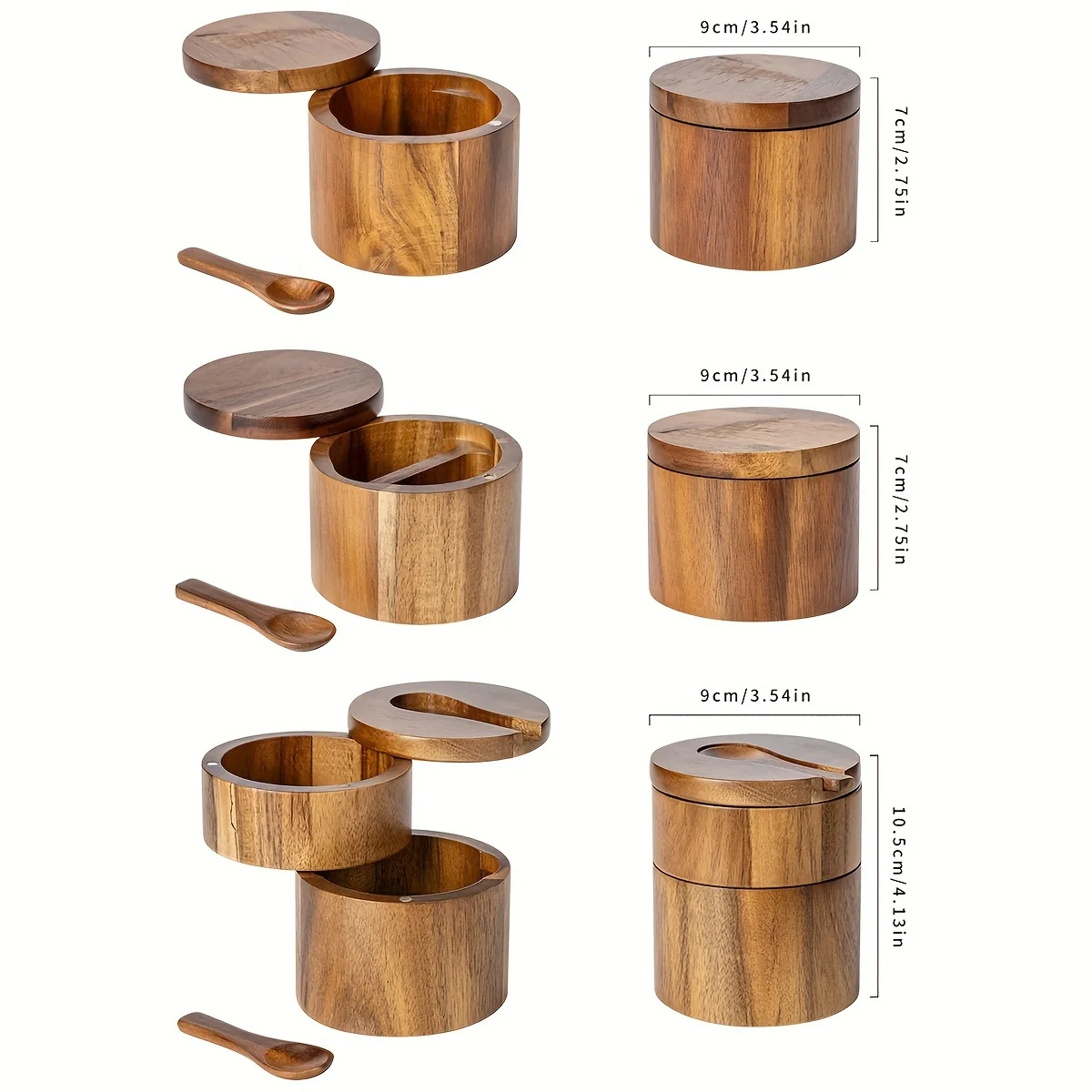 Acacia Wood Salt Jar with Spoo - Herb Keeper Bottle 评论和价格